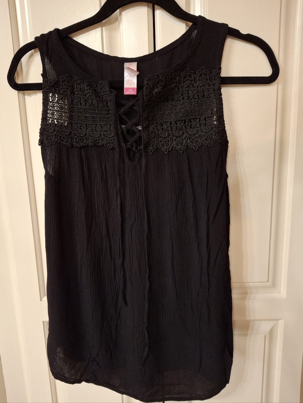 No Boundaries Black Crochet Yoke Lace-Up Tank Top